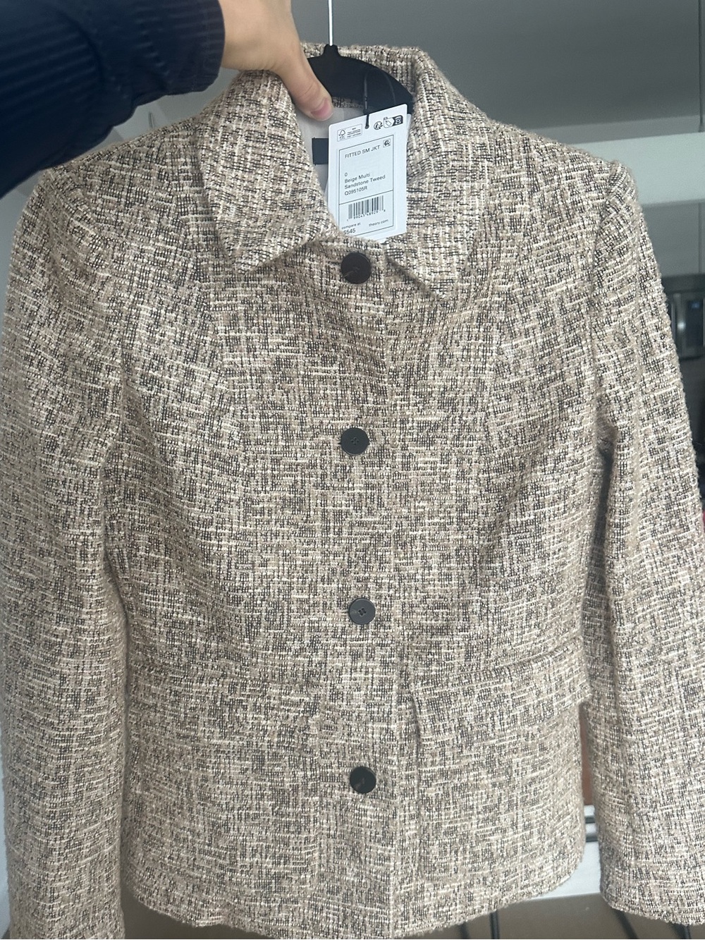 Theory Beige Tweed Fitted Double Pocket Women's Jacket